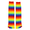 Rainbow-striped toe socks, photographed flat lay.