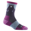 Blue & purple crew sock featuring a bear and a treeline