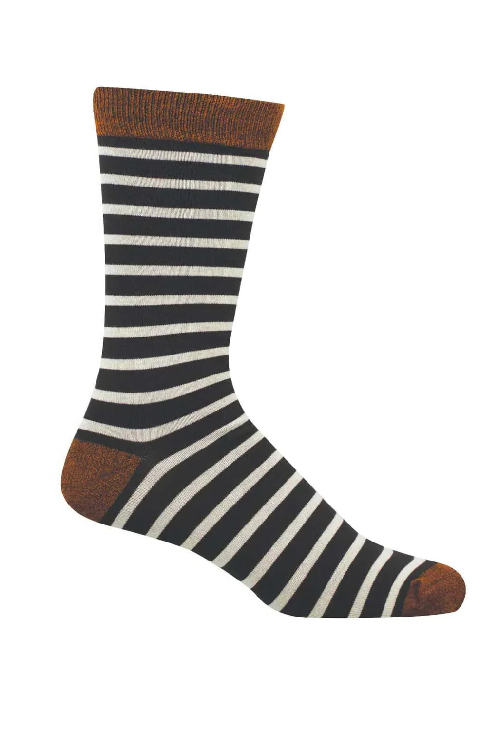 Ivory and brown-striped sock on white background