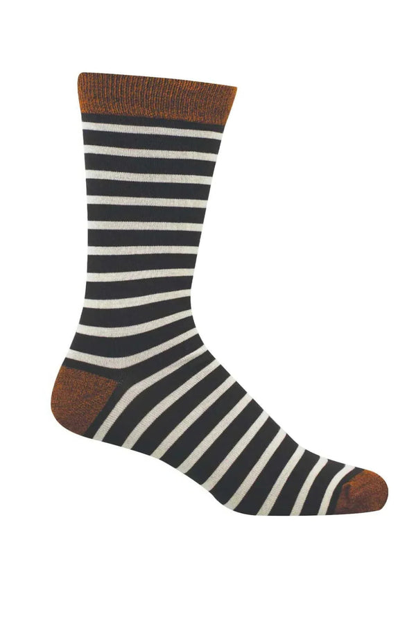 Ivory and brown-striped sock on white background