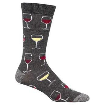 Dark gray sock featuring red and white wines in glasses