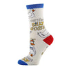 Tan sock with a cartoon goose design and text that reads "CERTIFIED SILLY GOOSE"