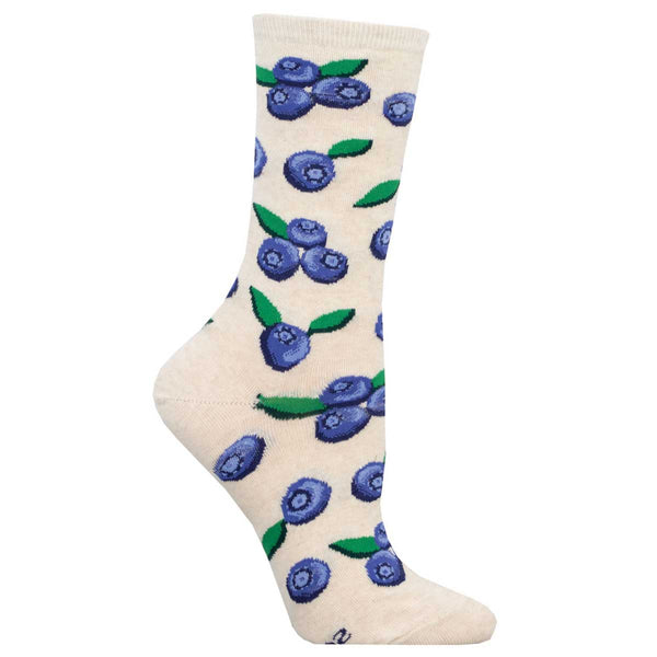 Beige sock with blueberry pattern on a white background
