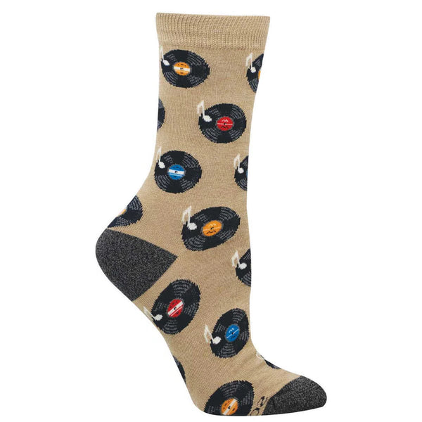 Hemp sock with vinyl record design on a white background