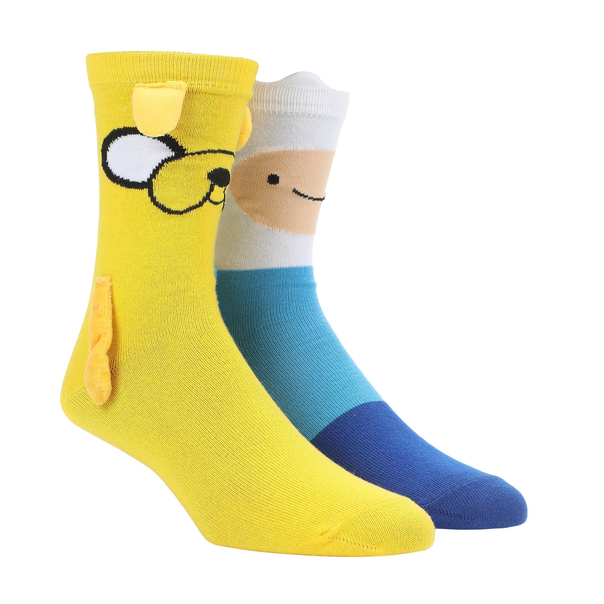 2 socks on footforms, one made to look like FInn and the other Jake, with 3D arms and magnetic hands