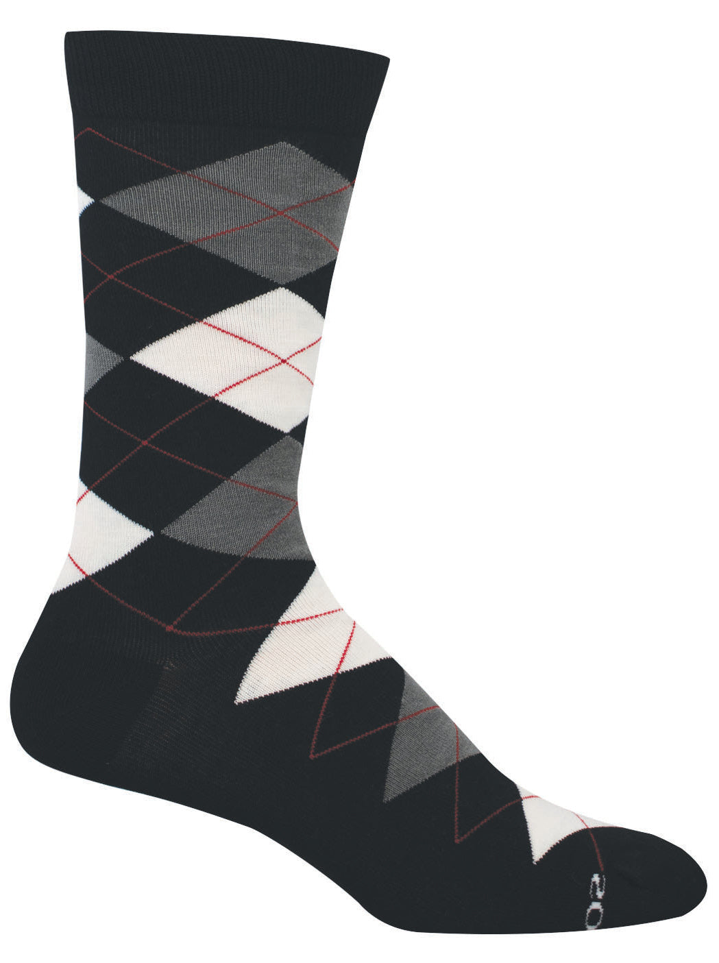 Black argyle pattern sock on a white background