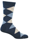 Blue argyle patterned sock on a white background