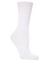 White bamboo crew sock on foot form against white background