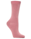 Dusty rose bamboo crew sock on foot form against white background