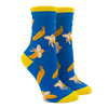 Blue socks with banana pattern on a white background
