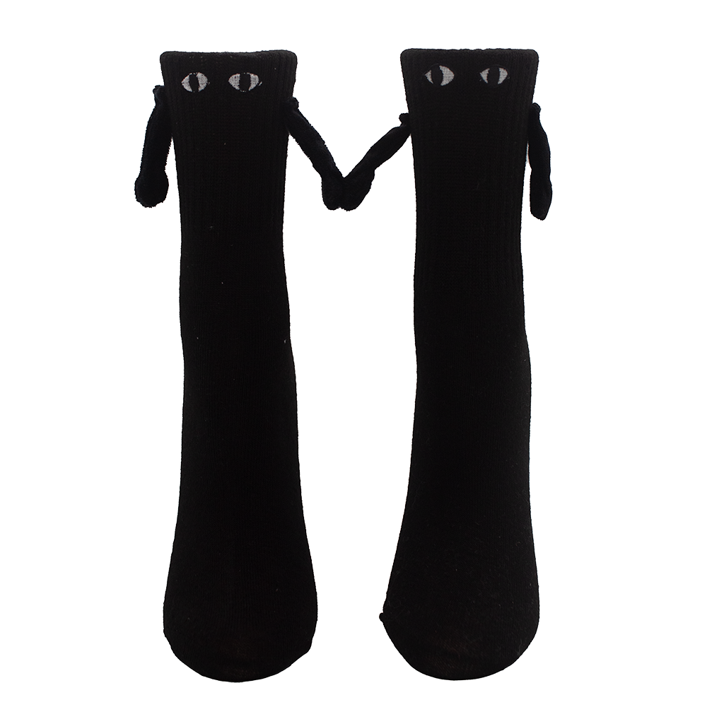 Black socks with eyes and 3d arms hold hands