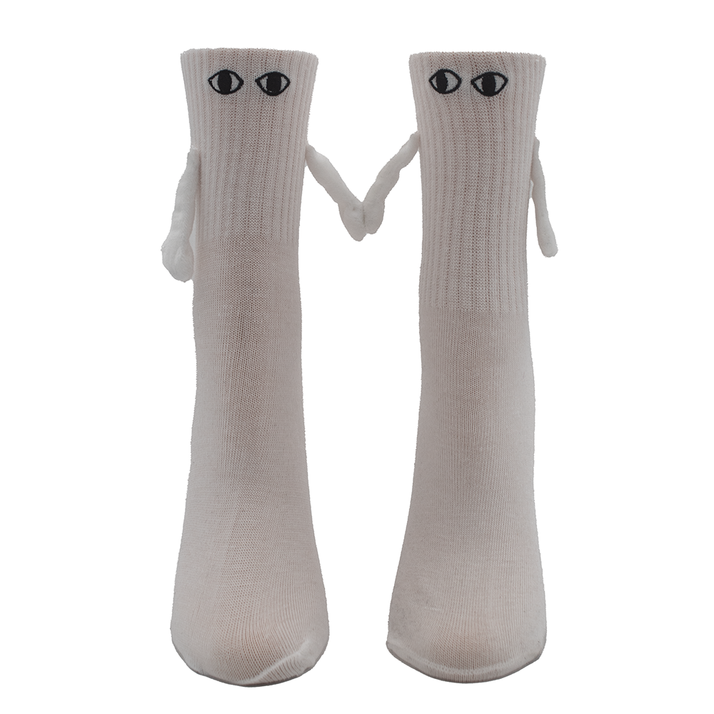 White socks with eyes and 3d arms hold hands