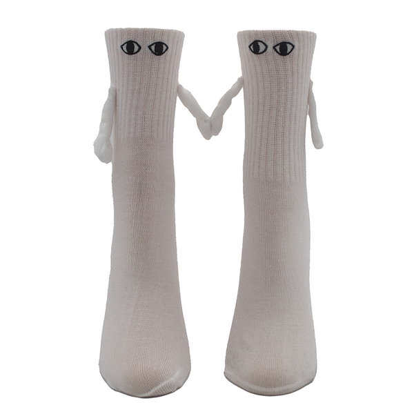 White socks with eyes and 3d arms hold hands