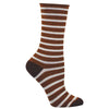 Burnt orange and white-striped socks on white background