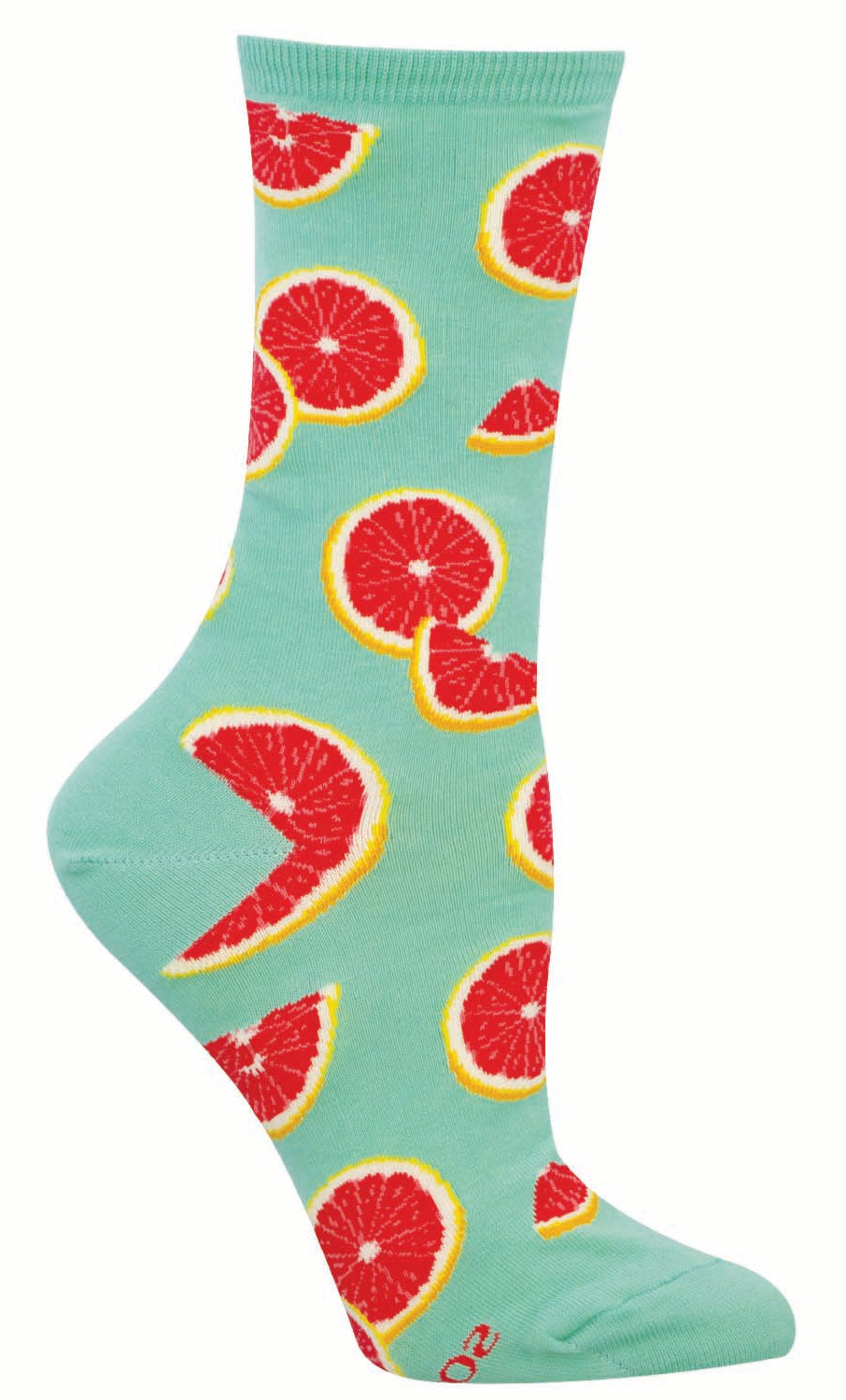 Mint sock with grapefruit pattern on a white background