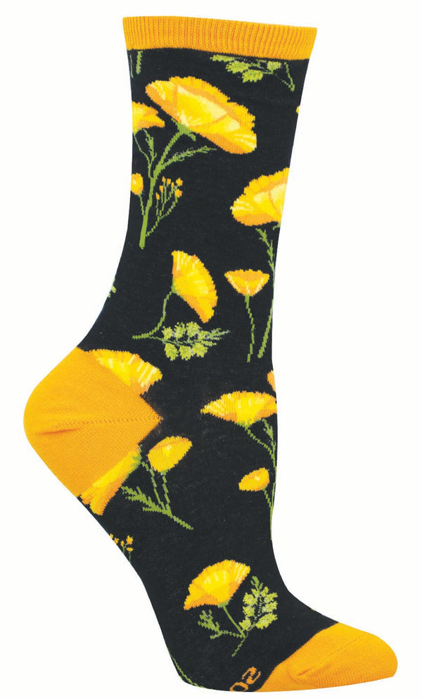 Black sock featuring wild California poppies