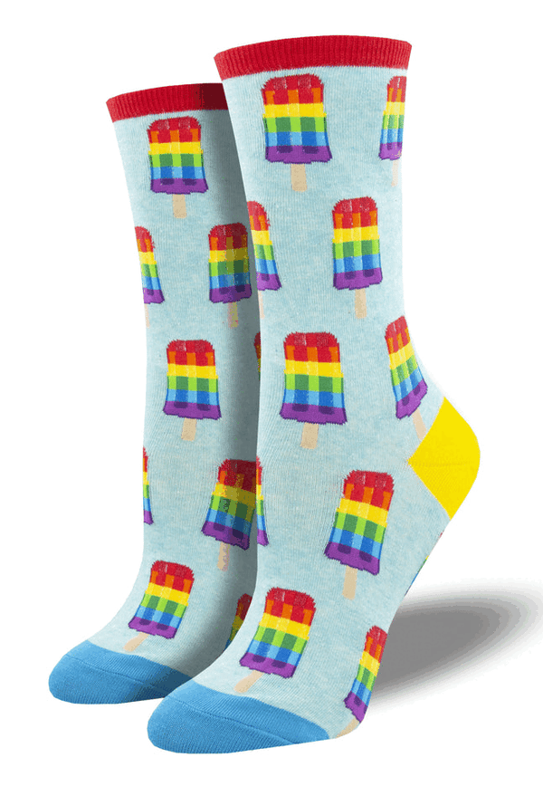 a gif that shows 4 different styles of gay pride popsicle socks in various colors