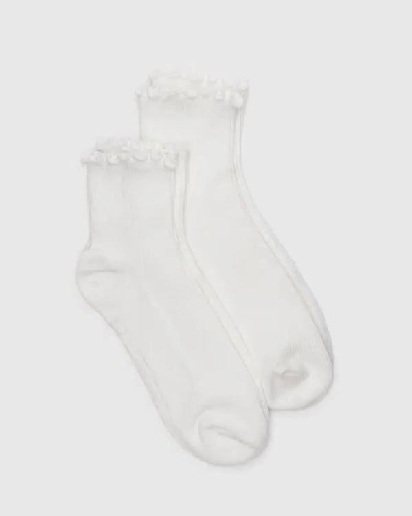 Ankle socks with a lettuce edge ankle shown in flatlay