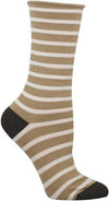 Hemp and white striped sock with a black toe on a white background