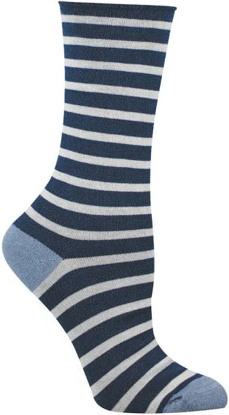 Blue and white striped sock on a white background