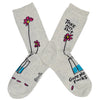 A single dainty pink flower sits in a vase with the words "take no shit" written above it while "give no fucks" is followed on the foot of this women's white cotton Blue Q crew sock.