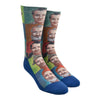 Shown on a leg form, a pair of Good Luck Socks’ polyester-cotton men’s crew socks with Bill Murray in many different acting roles