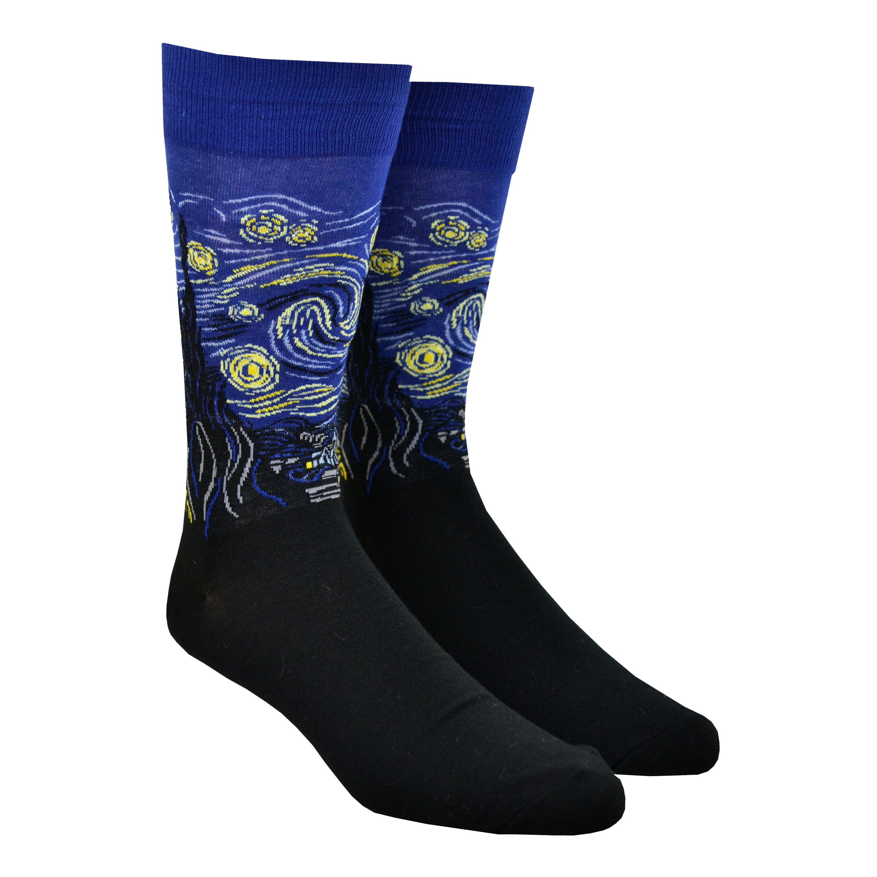 Shown on a leg form, these navy blue cotton men's crew socks by the brand Hot Sox feature the famous 