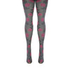 Shown from the front, women's Memoi brand nylon tights in grey with a pink and black floral design all over.