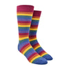 Shown on a foot form, a pair of Mod Socks’ cotton men's crew socks with muted rainbow stripes