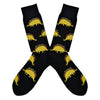 These black cotton men's crew socks by the brand Sock It To Me feature dinosaurs with bodies that look like a taco.