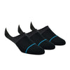 Shown on leg forms, three pairs of Stance cotton men’s ped socks in black